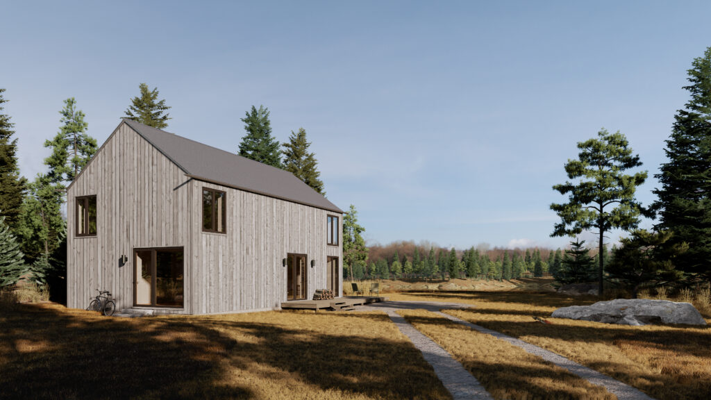 exterior shot of building in field
