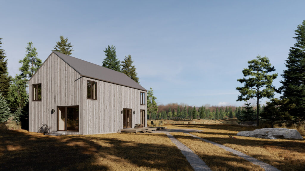 exterior shot of building in field