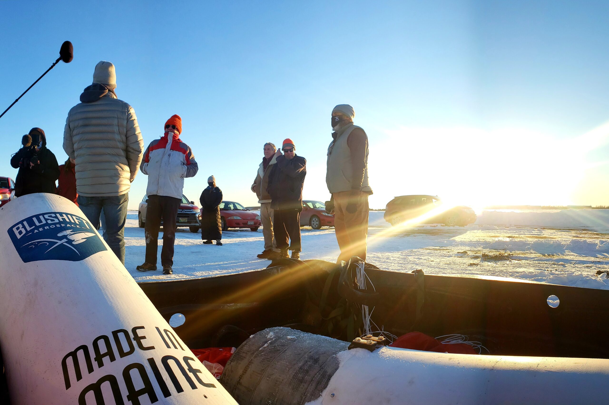 bluShift team out in winter getting ready for rocket launch