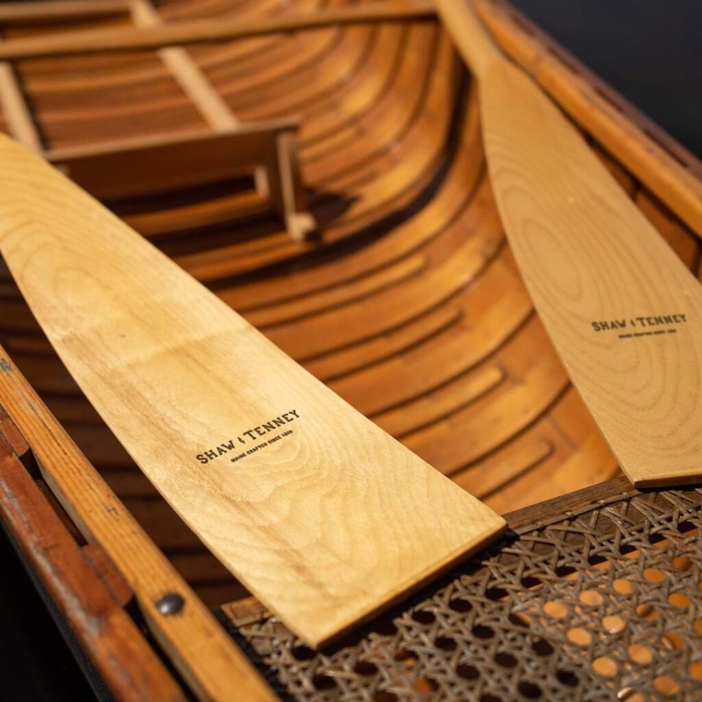 Close-up of Shaw & Tenney Oars in boat