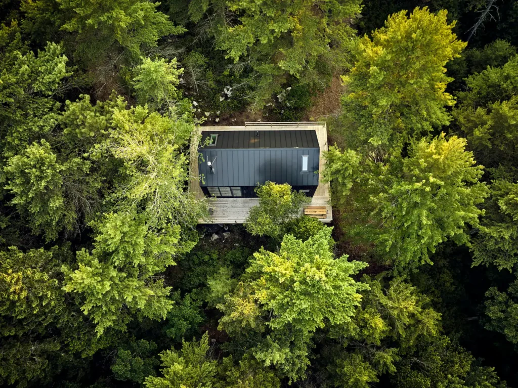 overhead shot of home in woods