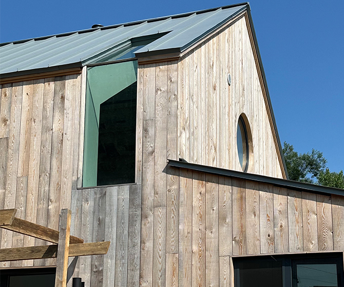 Exterior shot of Croft built home with window/skylight feature