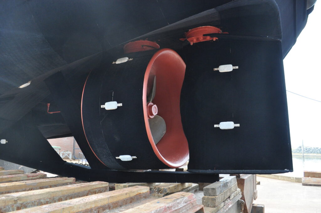 Finsulate wrap around bottom of large ship rudder