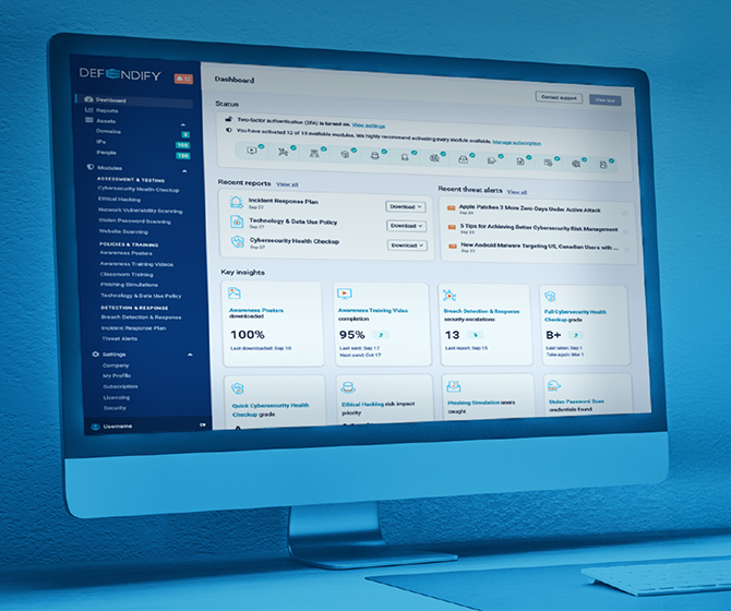 Defendify All-In-One Cybersecurity dashboard
