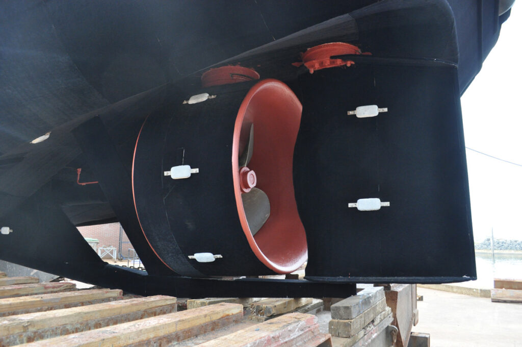 Finsulate wrap around bottom of large ship rudder