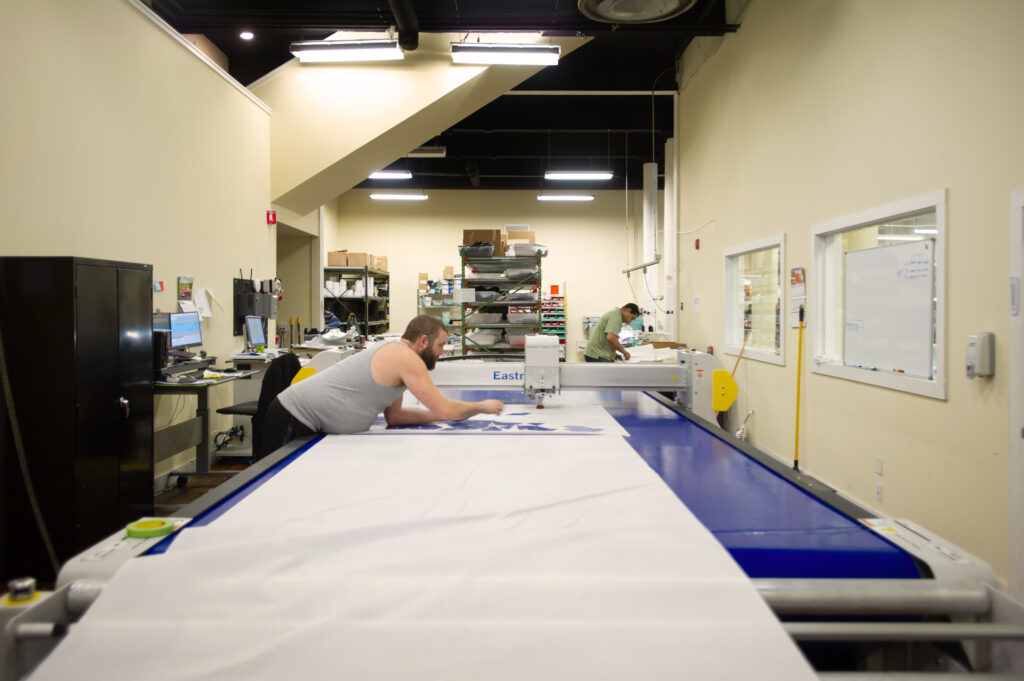 Hyperlite Mountain Gear in Biddeford, ME Cutting on CAD machine