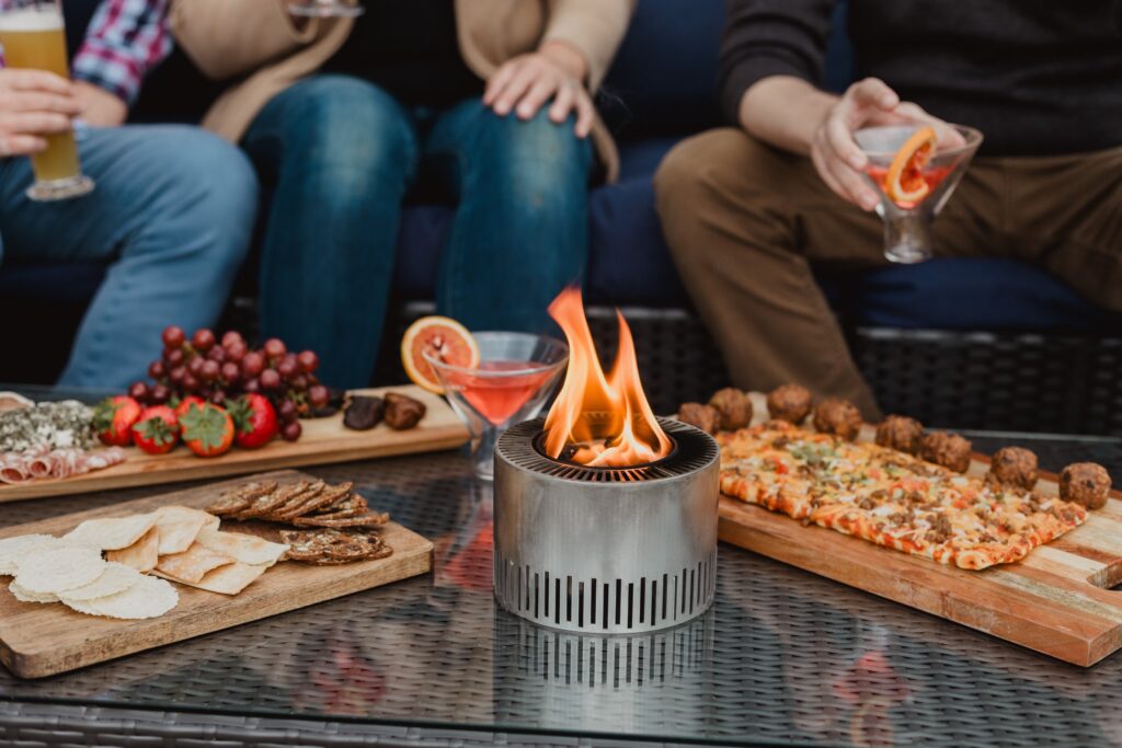Juneberry tabletop fire in use
