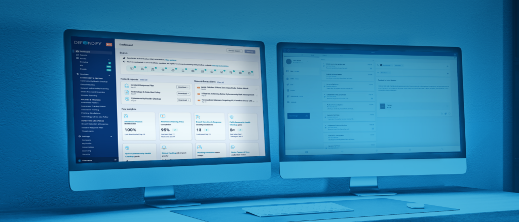 Defendify interface across two monitors